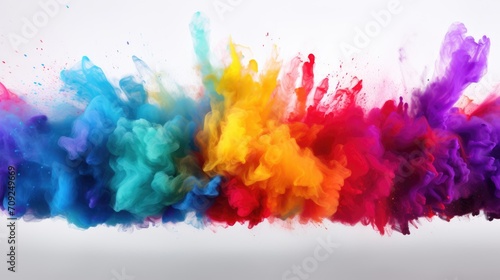 Colorful rainbow holi paint color powder explosion isolated on white