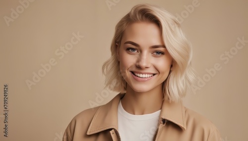 Smiling pretty gen z blonde young woman  cute happy 20s european student girl with short blond hair