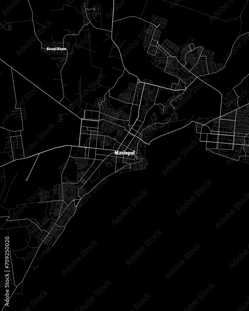 Mariupol Ukraine Map, Detailed Dark Map of Mariupol Ukraine