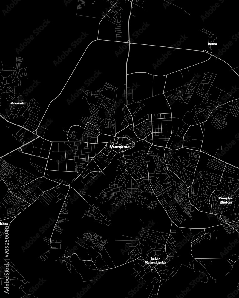 Vinnytsia Ukraine Map, Detailed Dark Map of Vinnytsia Ukraine