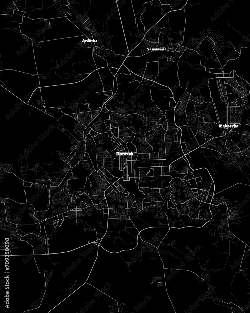 Donetsk Ukraine Map, Detailed Dark Map of Donetsk Ukraine