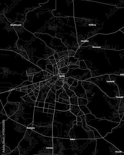 Lviv Ukraine Map, Detailed Dark Map of Lviv Ukraine