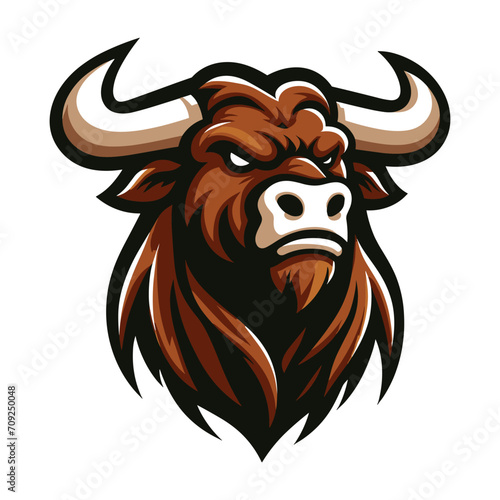 wild strong animal bull head face mascot design vector illustration, logo template isolated on white background