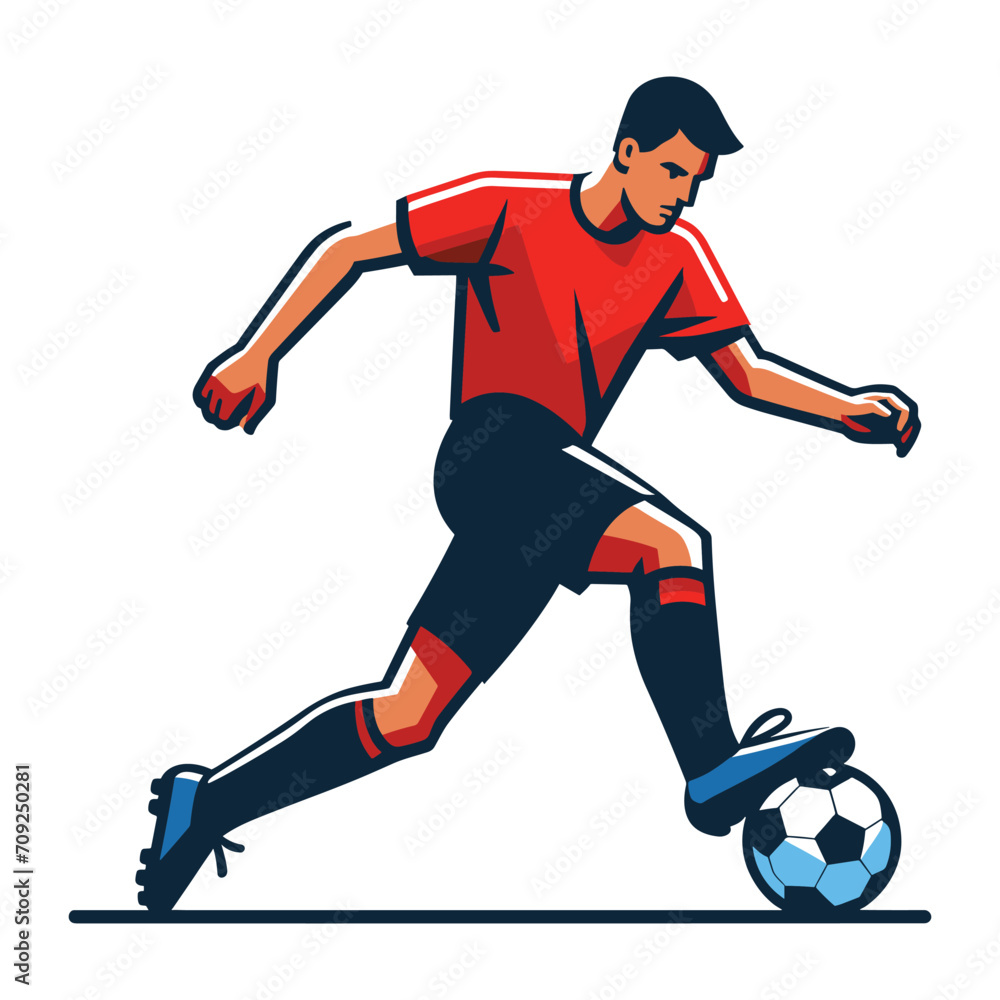 soccer player men athlete vector design, colourful style football game male player illustration, player kicking ball template isolated on white background