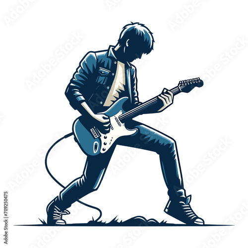 Musician playing electric guitar, rockstar guitarist design vector illustration, guitar-playing isolated on white background