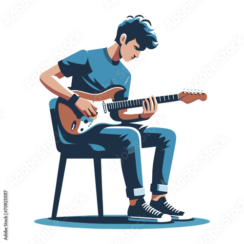 Musician playing electric guitar, rockstar guitarist design vector illustration, guitar-playing isolated on white background