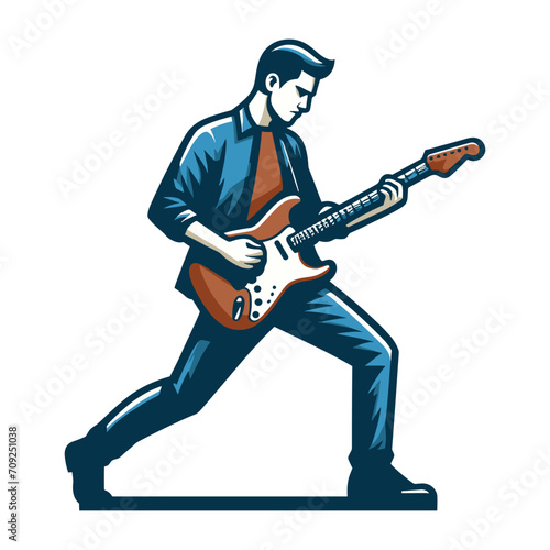 Musician playing electric guitar, rockstar guitarist design vector illustration, guitar-playing isolated on white background