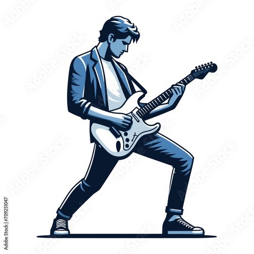 Musician playing electric guitar, rockstar guitarist design vector illustration, guitar-playing isolated on white background