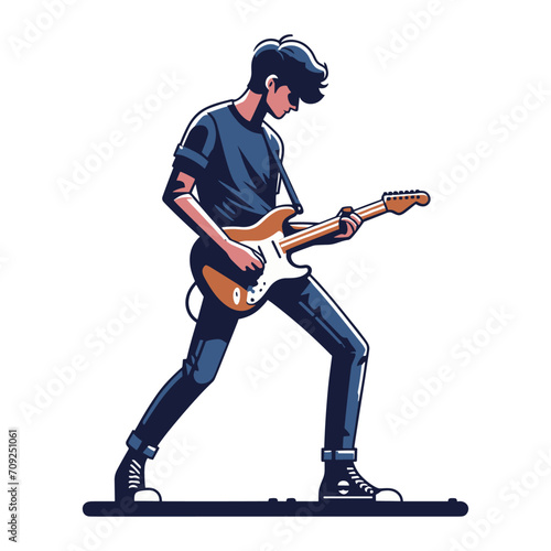 Musician playing electric guitar, rockstar guitarist design vector illustration, guitar-playing isolated on white background