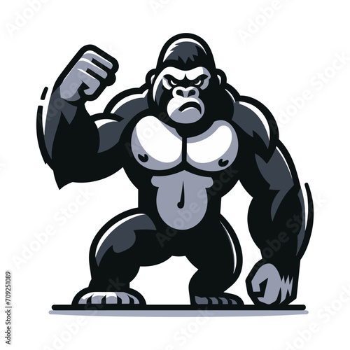 muscle gorilla ape monkey mascot design logo vector illustration isolated on white background