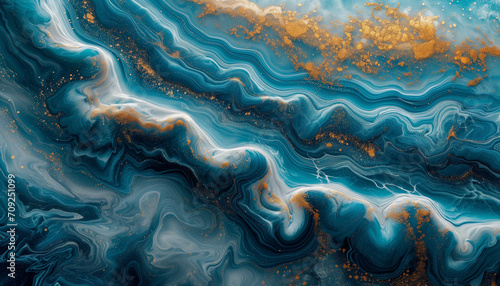 Abstraction. Ocean. Sea. Fluid art. Natural luxury. The style includes swirls of marble or ripples of agate. Very beautiful blue paint with the addition of gold powder	
