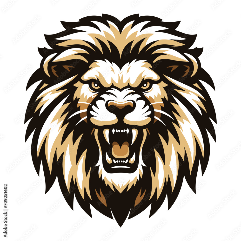 Fototapeta premium Lion Head Roaring Logo mascot vector illustration, emblem design isolated on white background