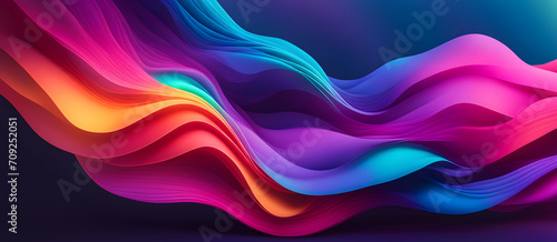 Abstract Neon Waves Background Colorful Digital Artwork Soft Minimalistic Modern Card Design Wall Art