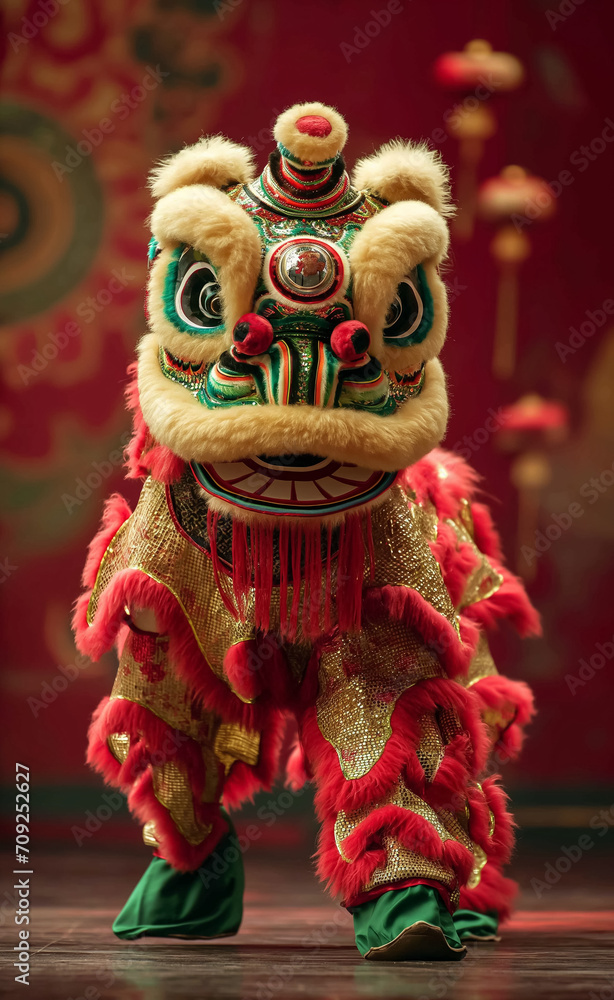 Chinese lion dancing character Generative Ai