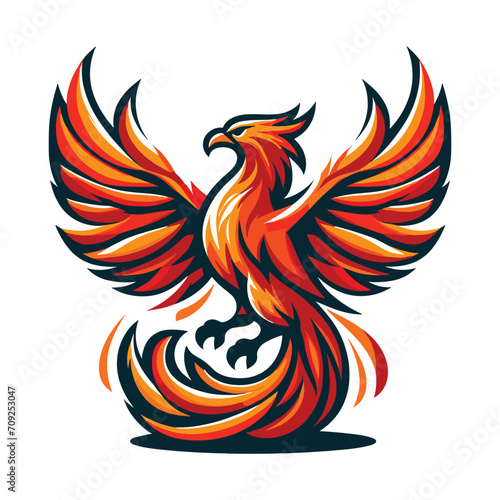 Flying Phoenix Fire Bird abstract Logo design vector illustration. Dove Eagle Logotype concept icon isolated on white background