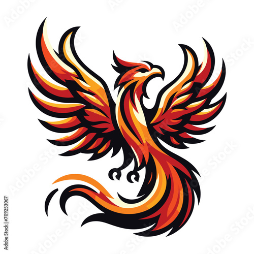 Flying Phoenix Fire Bird abstract Logo design vector illustration. Dove Eagle Logotype concept icon isolated on white background