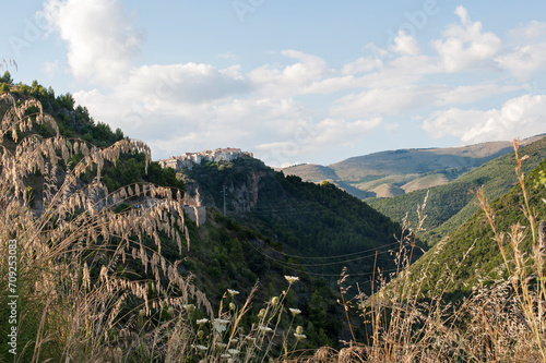 The old hamlet of Camerota on the hilltop among mount Bulgheria ridges, part of 