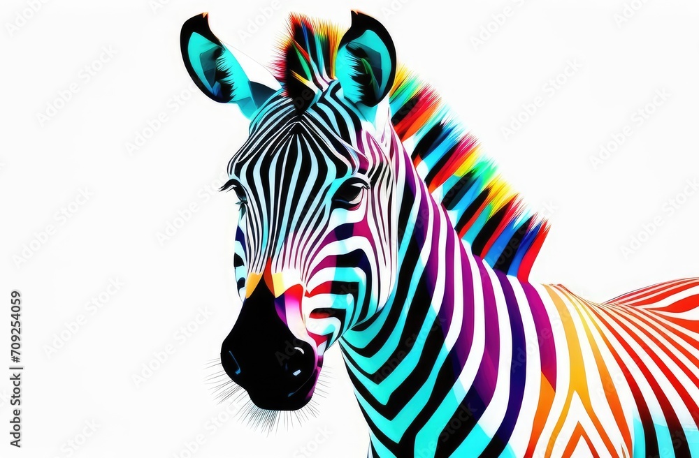 multicolored zebra on a white background