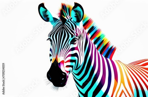 multicolored zebra on a white background