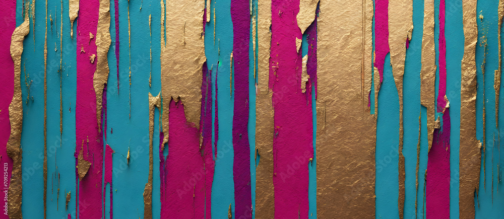 Cyan Magenta Gold Painted Stripes Brush Painting Background Colorful Digital Artwork Minimalistic Modern Card Design Wall Art