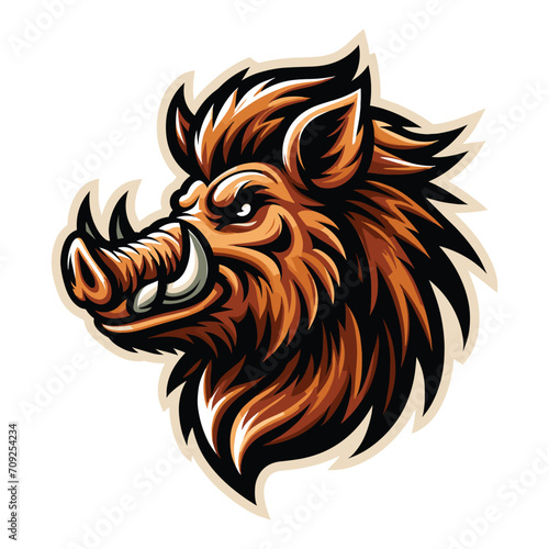 wild beast animal hog boar pig head face mascot design vector illustration, logo template isolated on white background