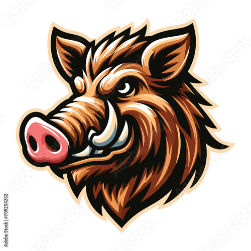 wild beast animal hog boar pig head face mascot design vector illustration, logo template isolated on white background