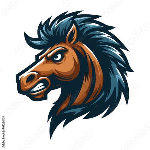 brave strong animal horse head face mascot design vector illustration, logo template isolated on white background