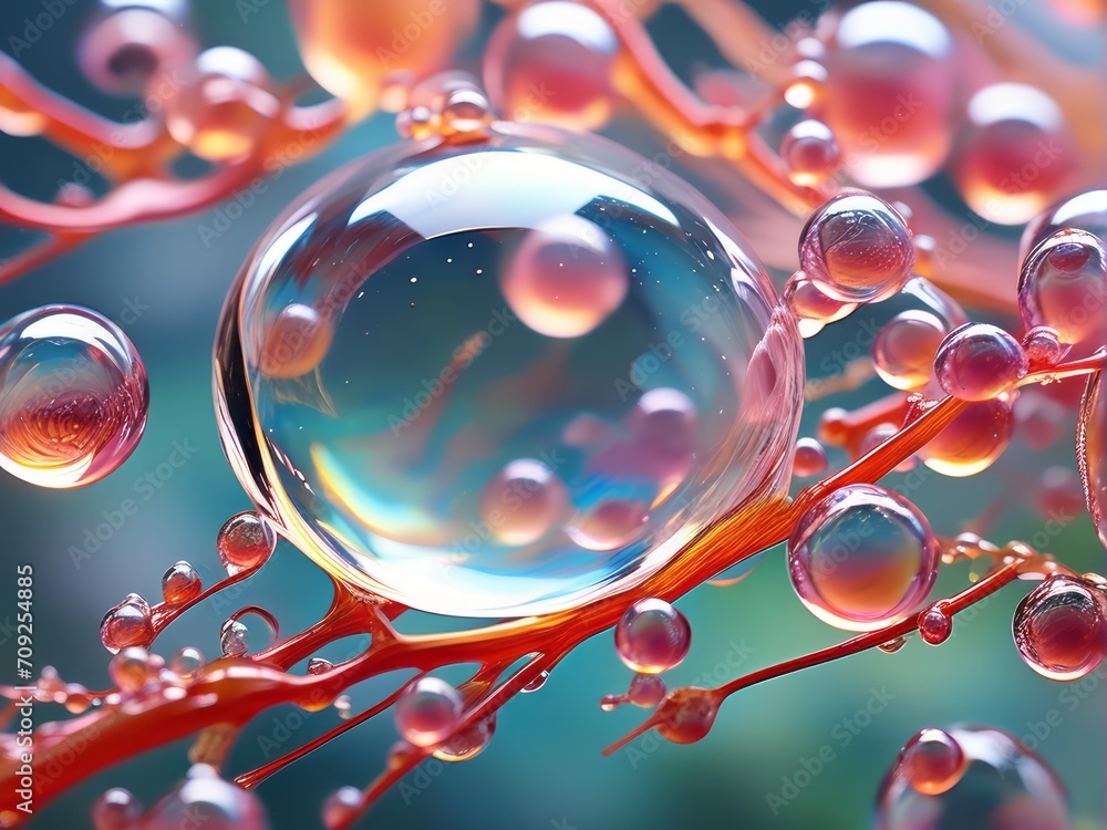 Fototapeta premium beautiful water bubbles, morning dew with vibrant colors abstract background