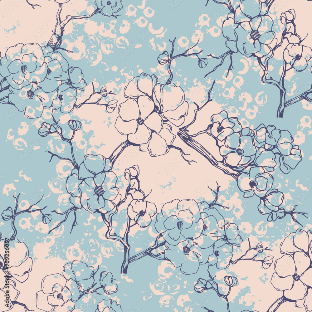 custom made wallpaper toronto digitalSeamless pattern with Beautiful Cherry blossom flowers, Sakura branch flowers painting.