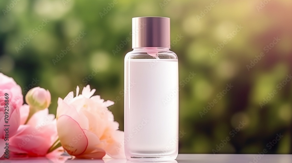 Exquisite Fragrance Ensemble: A Petite Bottle of Perfume Adorned with Enchanting Blooms - AI Generative Exquisite Fragrance Ensemble: A Petite Bottle of Perfume Adorned with Enchanting Blooms - AI Generative