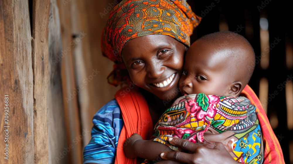 Pretty African woman holding a newborn baby in her arms