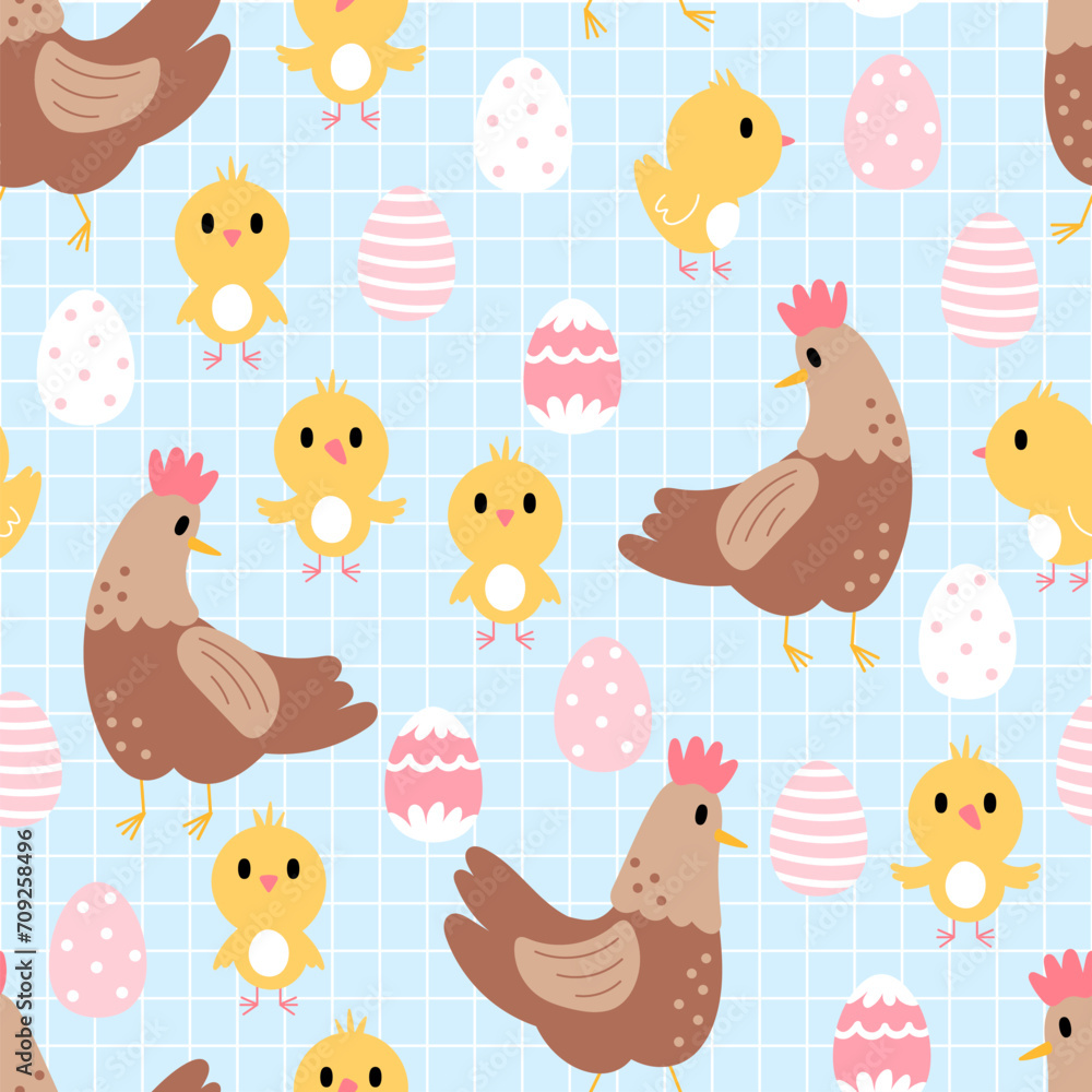 Obraz premium Hens and chicks seamless pattern