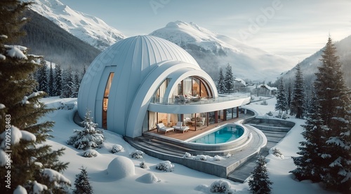 a modern villa designed in the shape of an igloo
