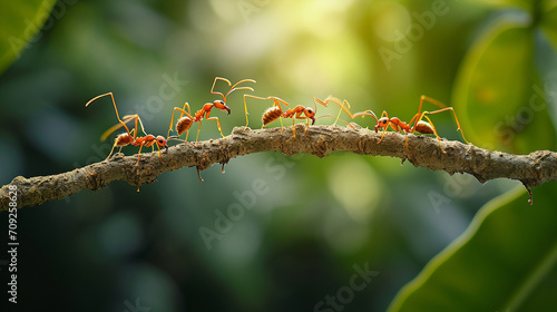 teamwork, team of ants constructing bridge. AI Generative