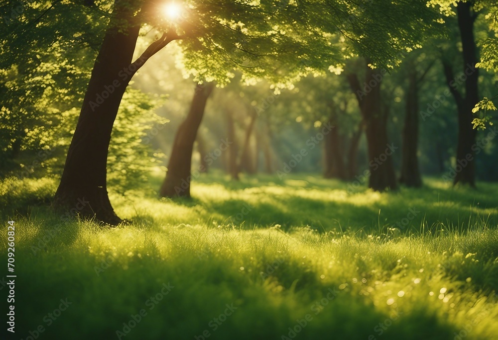 Obraz na płótnie Beautiful warm summer widescreen natural landscape of park with a glade of fresh grass lit by sun w salonie