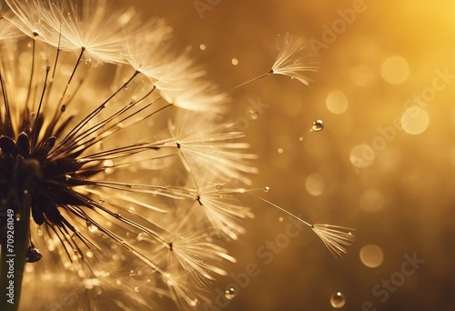 Dandelion with drops of dew in a gold color Beautiful golden dandelion with water drops Dandelion se