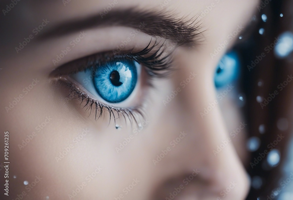 Open expressive blue eyes with frost or snow on eyelashes macro close-up in winter Bright sensual ex Open expressive blue eyes with frost or snow on eyelashes macro close-up in winter Bright sensual ex