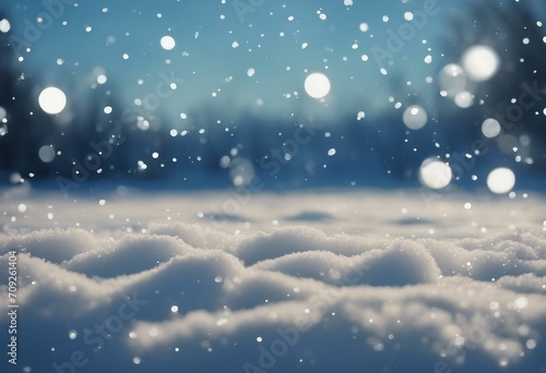 Winter snow background with snowdrifts beautiful light and snow flakes on blue sky beautiful bokeh c