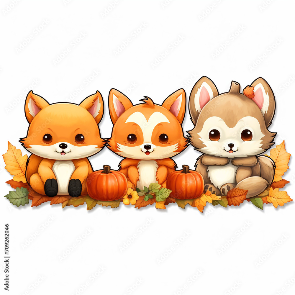 stickers automn, kawaii, cute, cartoon on a white background created with Generative Ai stickers automn, kawaii, cute, cartoon on a white background created with Generative Ai