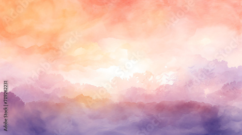 Abstract watercolor background sunset sky orange