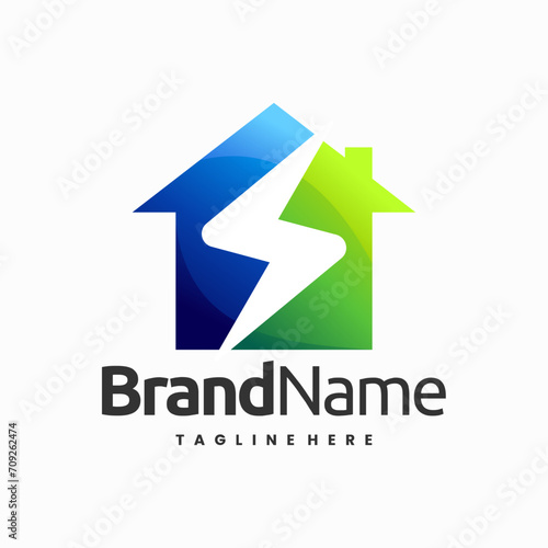 Free Download renewable energy house logo with abstract house and thunder light shapes combination concept - GFXLoad