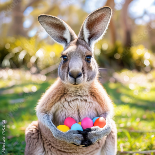 Kangaroo jumping with colorful easter eggs  © Jürgen Fälchle
