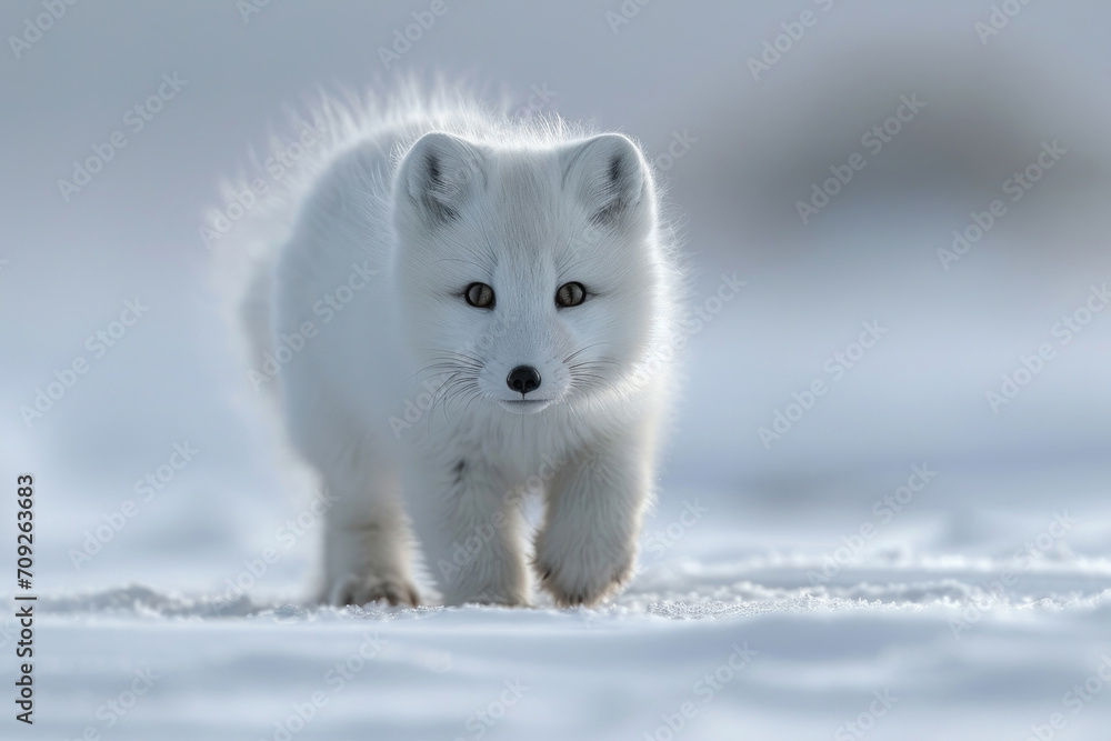 The innocence of an Arctic fox pup's first snow exploration