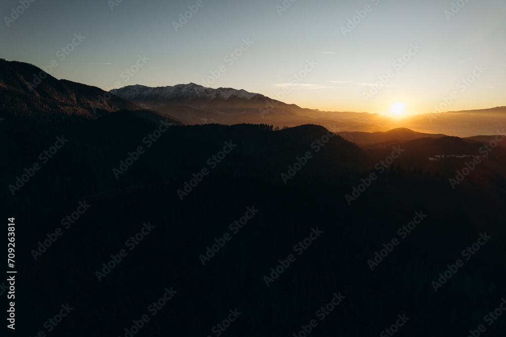 Obraz premium Mountains at sunset in winter.Top view of the mountains