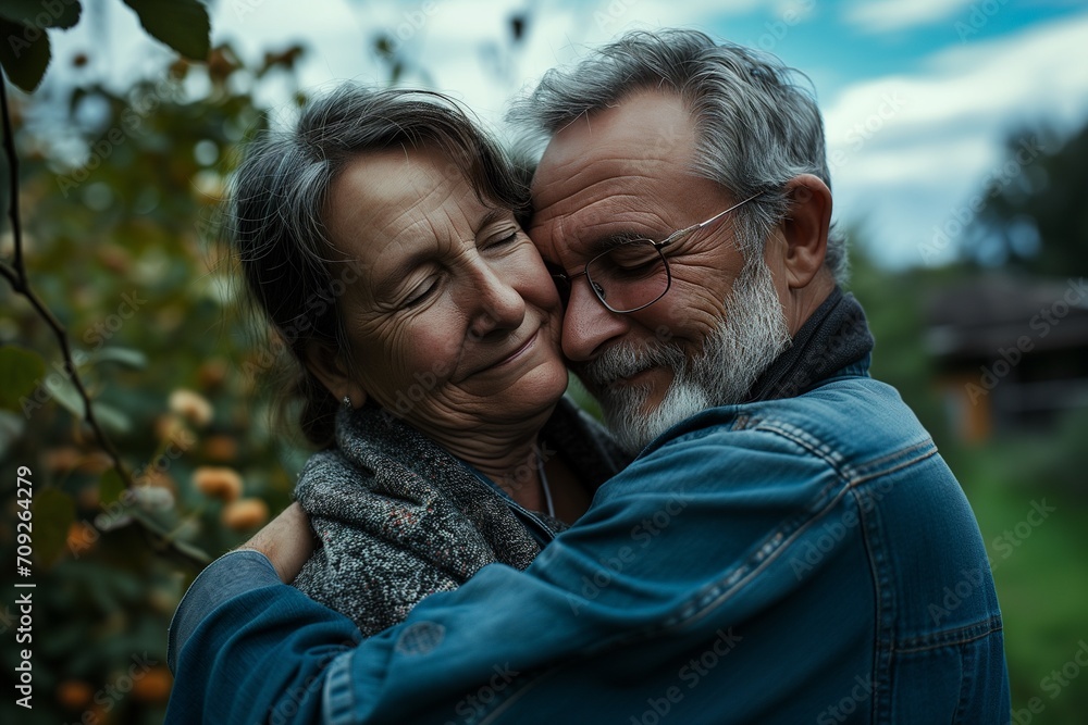 55 years old woman and 60 years old man looking happy and loving outdoor 55 years old woman and 60 years old man looking happy and loving outdoor