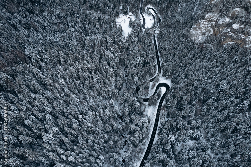 Aerial view of spectacular mountain road.Serpentines Romania.