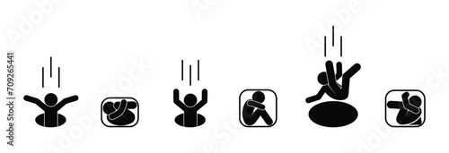 man trapped icon, stick figure human silhouette, falling into hole illustration photo