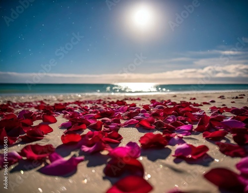 Rose petals on the beach