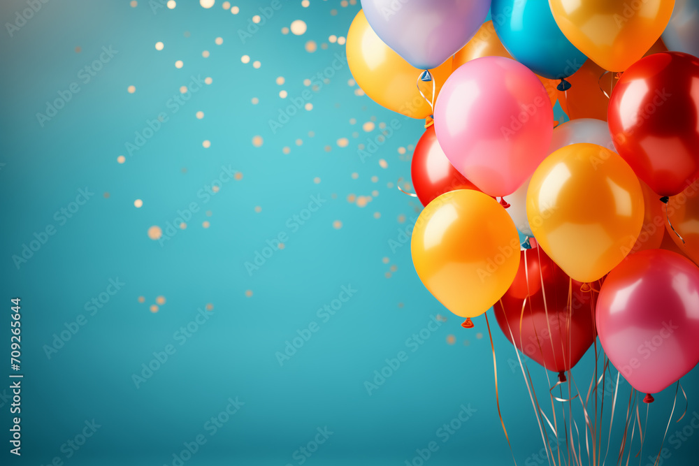 Happy birthday Confetti and ribbons gold orange balloon, confetti, design template for birthday celebration.Party balloon concept