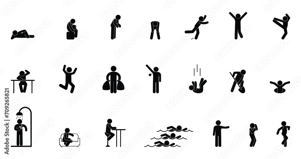 stick figure human silhouette, people gestures illustration, man icon